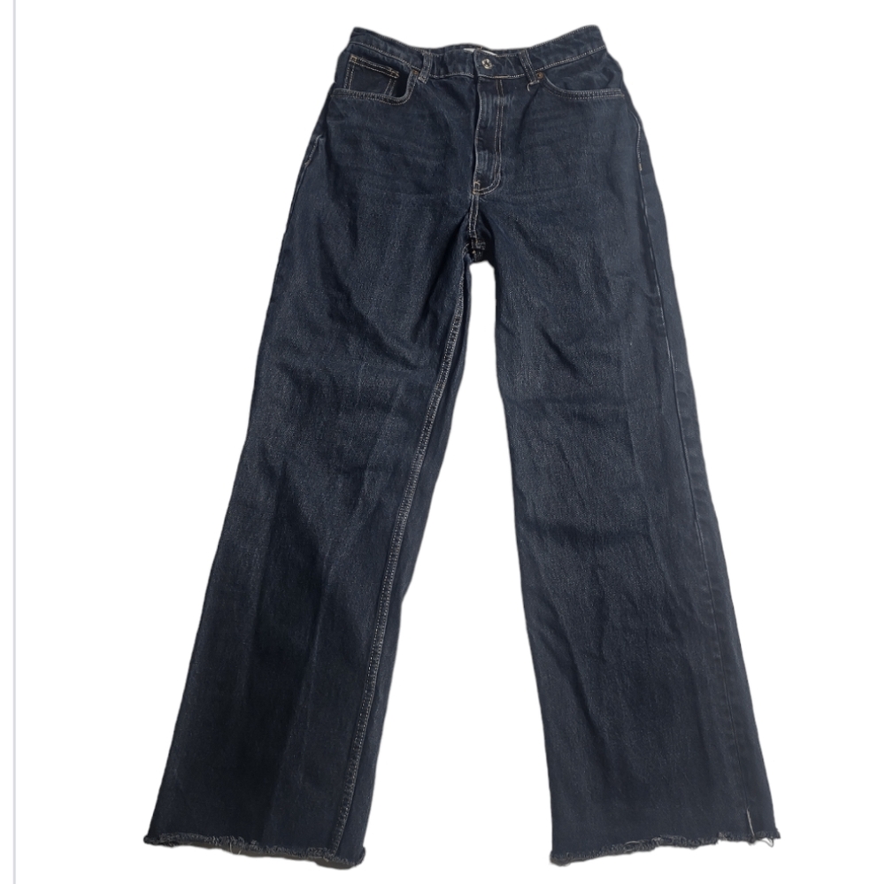 Zara Relaxed Fit High Rise Raw Hem Jeans Sz 10
